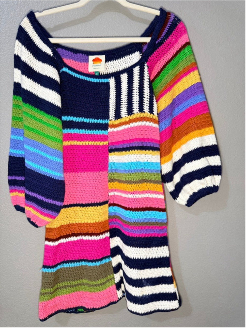 Women's FARM Rio Multicolor Striped Crochet Mini Dress XS - Picture 4 of 9